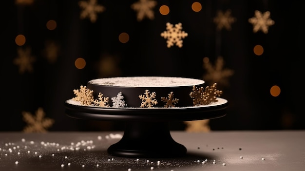 Scène de Noël 3D du Nouvel An avec un podium de niche ronde et des flocons de neige