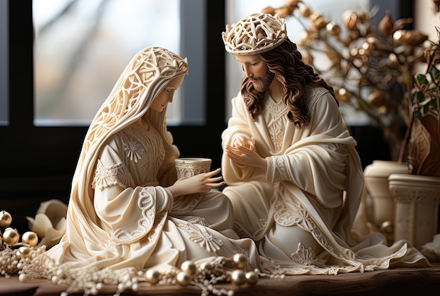 Scène de Noël armée de belles figurines religieuses IA générative