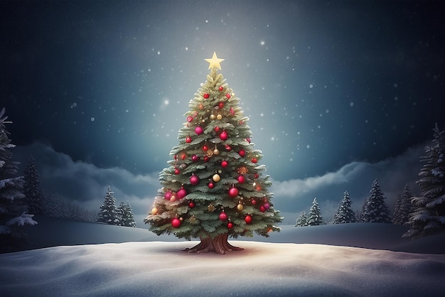 Scène de Noël chute de neige couvert petit village avec arbre