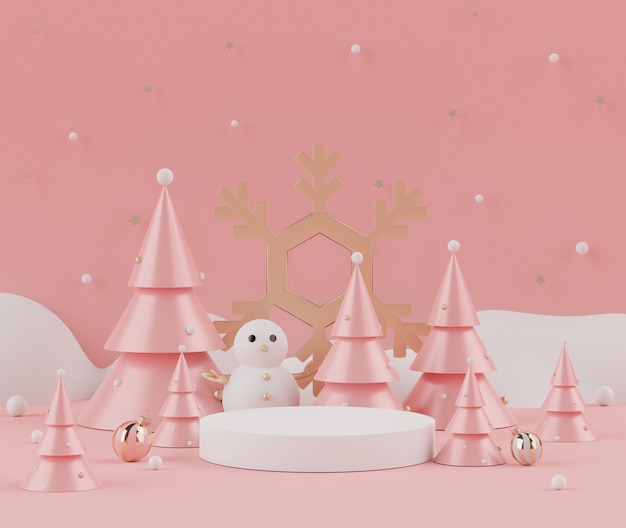 Scène de Noël minimale en 3D avec podium pour maquette et présentation du produit