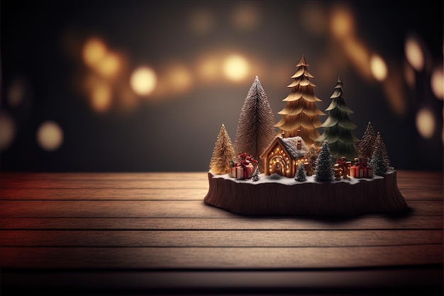 Scène de Noël sur une table en bois