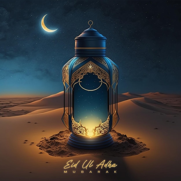 Scène de nuit Eid al Adha Mubarak avec lampe