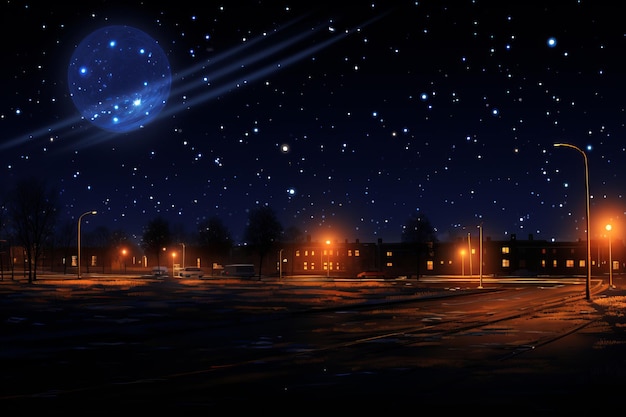 Une scène de nuit avec une lune et des étoiles dans le ciel