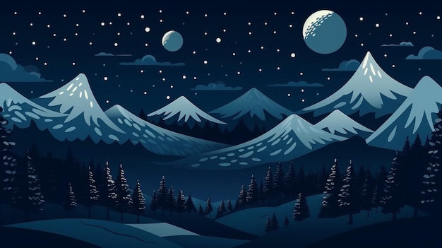 Une scène de nuit avec des montagnes et la lune
