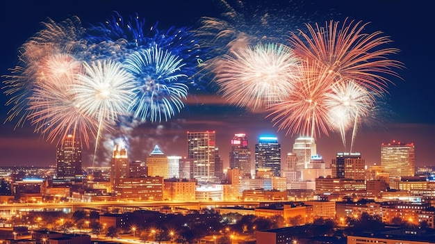 Scène de nuit urbaine sous le feu d'artifice coloré Photos gratuites