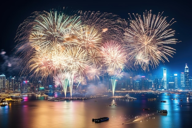 Scène de nuit urbaine sous le feu d'artifice coloré Photos gratuites