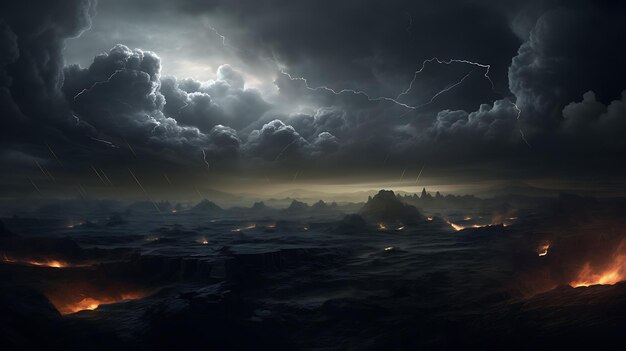 une scène d'orage et d'apocalypse montrant le pouvoir de la nature