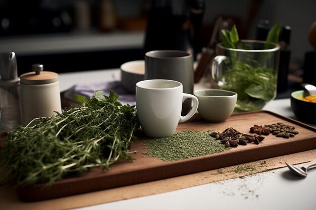 Scène où la tasse de café blanche s'arrange