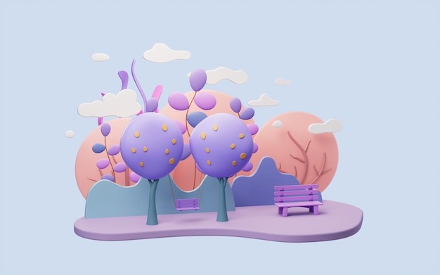 Scène de parc avec rendu 3d de style dessin animé