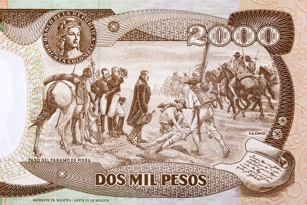 Scène à Paso del Paramo de Pisba de l'ancien argent colombien - Pesos