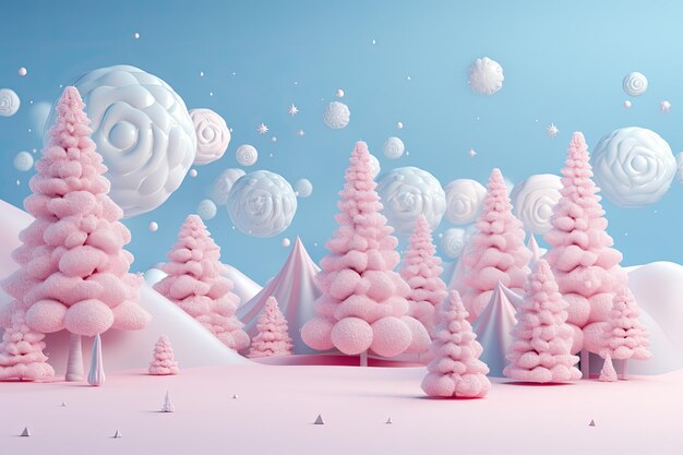 Scène pastel de Noël dans un cadre montagneux avec des chutes de neige réalisée à l'aide d'outils d'IA générative