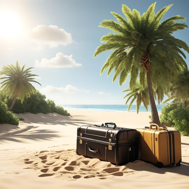 Une scène pittoresque sur la plage avec un seul palmier dont le tronc fait la silhouette d'Ai Generatd