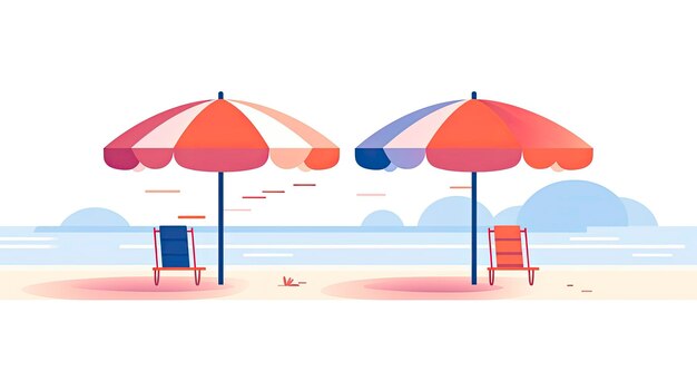 Photo scène de plage d'été minimaliste lumineuse avec une illustration de style plat de parapluies