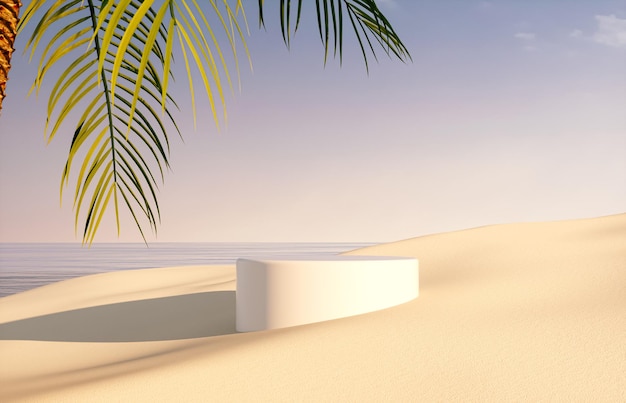 Scène de plage d'été naturelle avec un podium pour l'affichage du produit rendu 3d