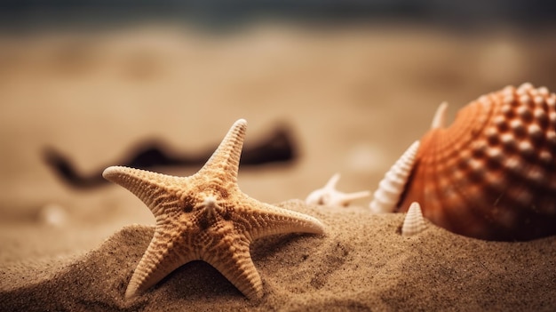 Une scène de plage avec des étoiles de mer et des coquillages