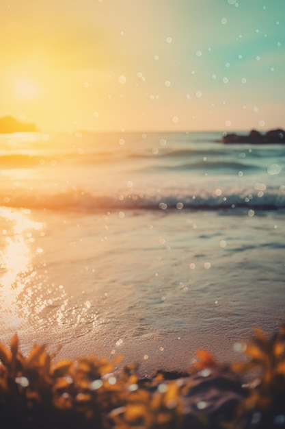 Une scène de plage avec des fleurs et le soleil