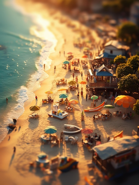 Scène De Plage à L'heure D'or Avec Un Objectif à Bascule