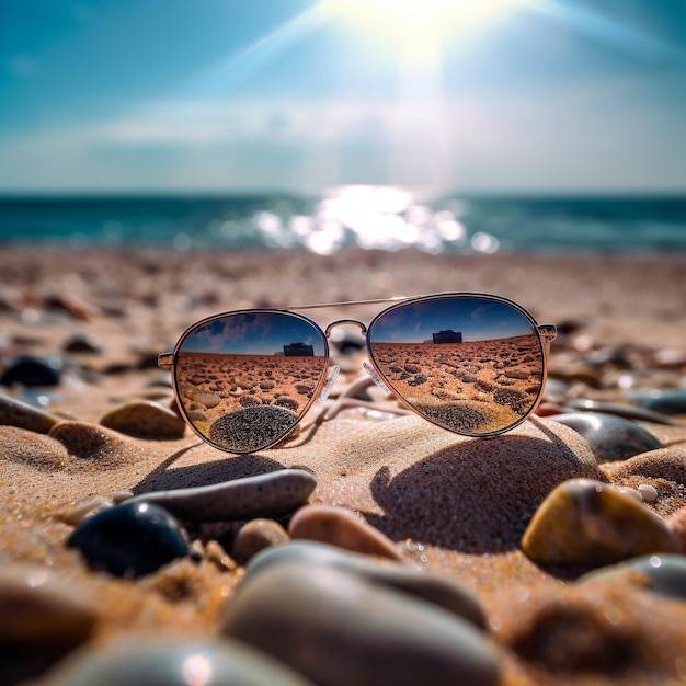 Scène de plage avec des lunettes de soleil