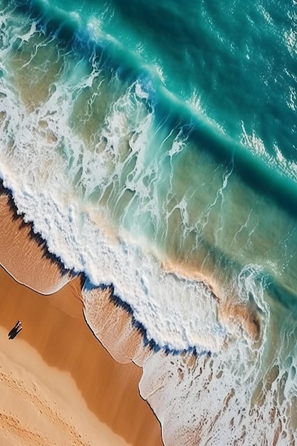 Une scène de plage avec un océan bleu et des vagues.