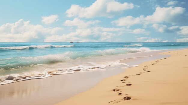 une scène de plage paisible avec des empreintes de pas dans le sable symbolisant le voyage de l'amitié