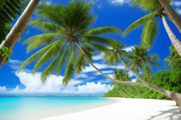 Photo une scène de plage avec des palmiers et un ciel bleu