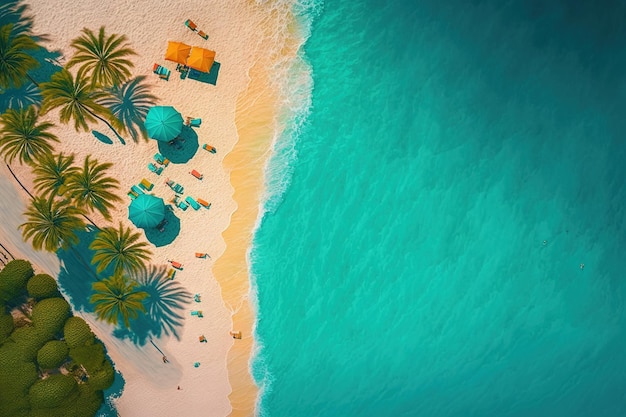 Une scène de plage avec des palmiers et une plage avec une scène de plage