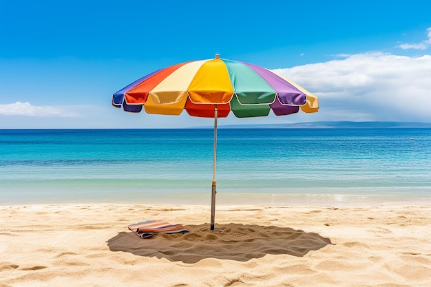 scène de plage avec un parapluie lumineux généré par l'IA