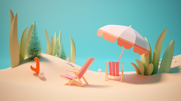 Photo une scène de plage avec un parasol et une chaise.