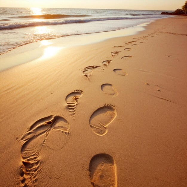 Scène de plage sereine avec des empreintes de chaussures complexes