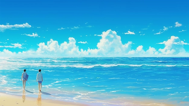 Scène de plage de style animation Happy Summer