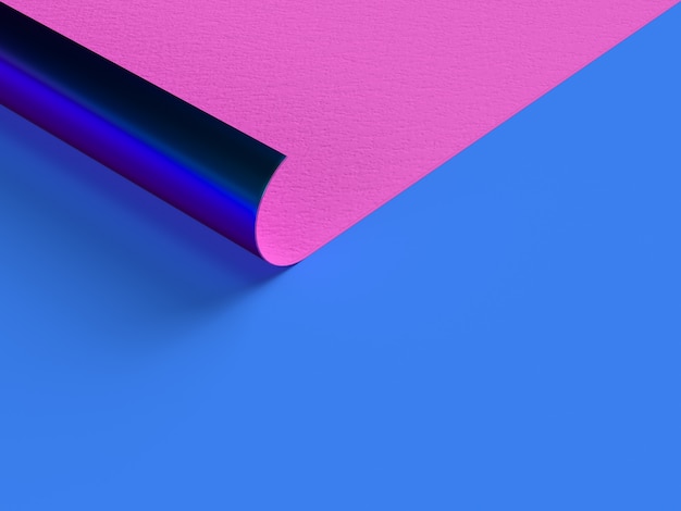 Scène plate de coin courbe métallique bleu papier rose