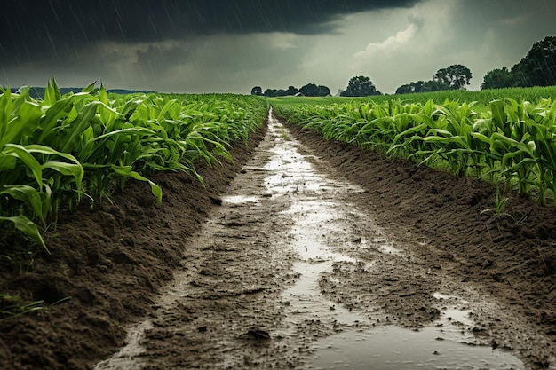 Scène avec la pluie dans le champ