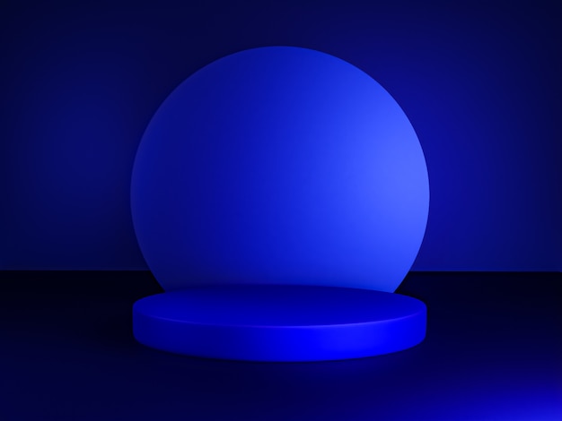 Scène avec podium de couleur bleue pour une présentation de maquette dans un style minimaliste avec espace de copie, conception d'arrière-plan abstrait de rendu 3d