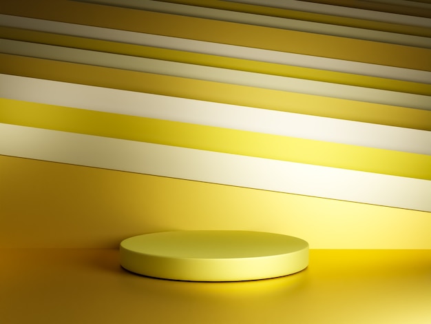 Scène avec podium de couleur jaune pour une présentation de maquette dans un style minimaliste avec espace de copie, conception d'arrière-plan abstrait de rendu 3d