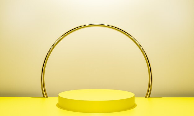 Scène avec podium de couleur jaune pour une présentation de maquette dans un style minimaliste avec espace de copie, conception d'arrière-plan abstrait de rendu 3d