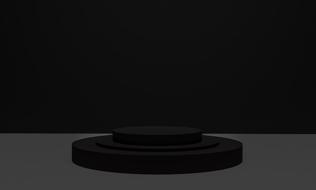 Scène avec podium de couleur noire pour une présentation de maquette dans un style minimaliste avec espace de copie, conception d'arrière-plan abstrait de rendu 3d