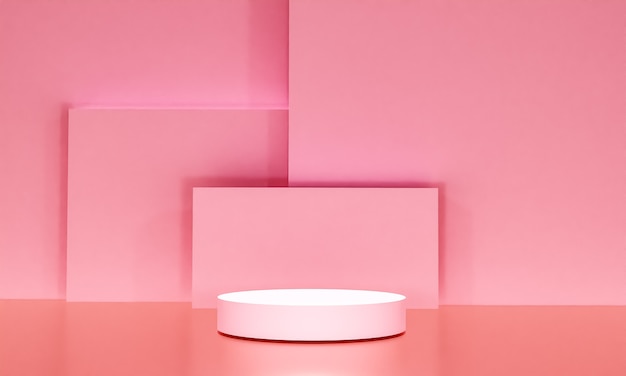 Scène avec podium de couleur rose pour une présentation de maquette dans un style minimaliste avec espace de copie, conception d'arrière-plan abstrait de rendu 3d