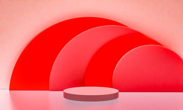 Scène avec podium de couleur rouge pour une présentation de maquette dans un style minimaliste avec espace de copie, conception d'arrière-plan abstrait de rendu 3d