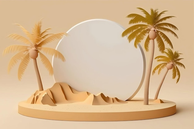 Scène de podium de placement de produits tropicaux avec palmier de plage d'été IA générative