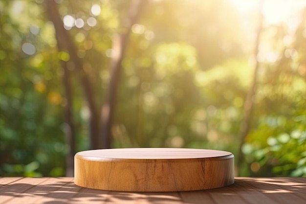 Scène de podium ronde en bois 3D pour produit avec IA générée par le fond de la nature