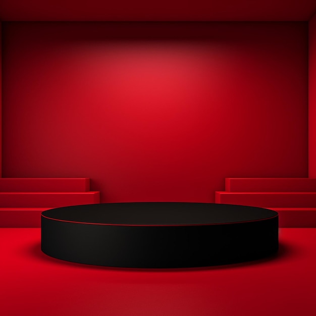 Photo scène avec podium rouge pour une présentation simulée dans le style du minimalisme