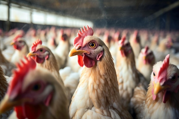 Scène de poulailler à la campagne Les poulets dans la ferme montrent le noyau de l'agriculture et de la volaille