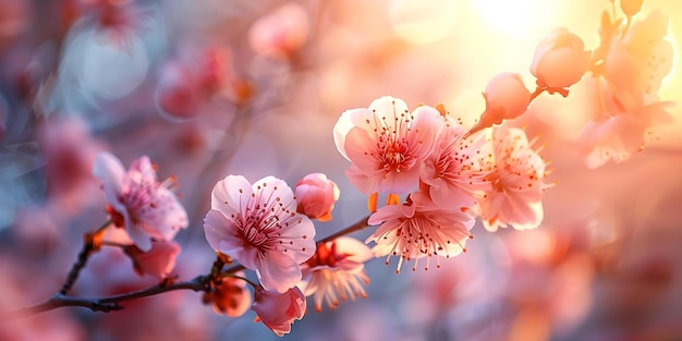 Scène de printemps à couper le souffle Fleurs de cerisier en pleine floraison Concept Fleurs de cérisiers de printemps Vues à couler le souffle Photographie de la nature Arbres en fleurs