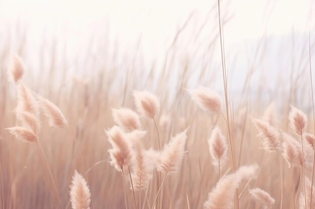 Une scène de printemps tranquille avec de l'herbe douce et des fleurs