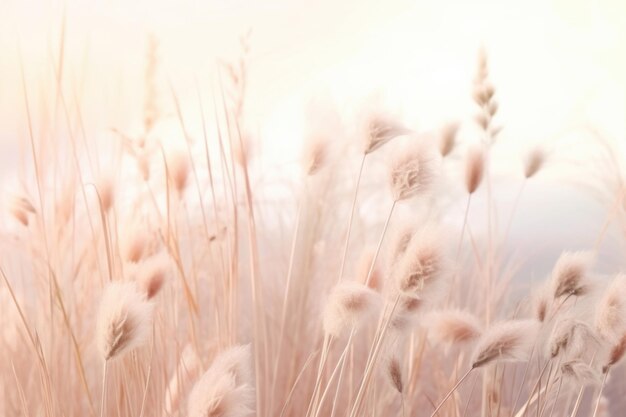 Une scène de printemps tranquille avec de l'herbe douce et des fleurs