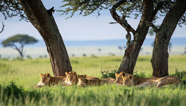 Photo une scène puissante d'une fierté de lions africains