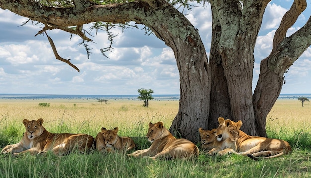 Photo une scène puissante d'une fierté de lions africains