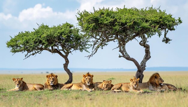 Photo une scène puissante d'une fierté de lions africains