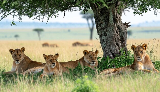 Photo une scène puissante d'une fierté de lions africains