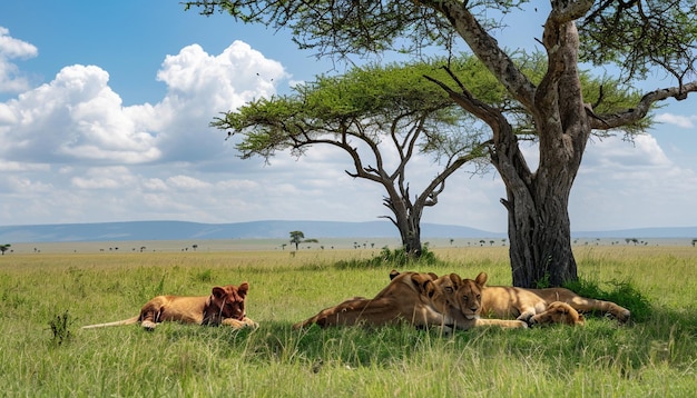 Photo une scène puissante d'une fierté de lions africains